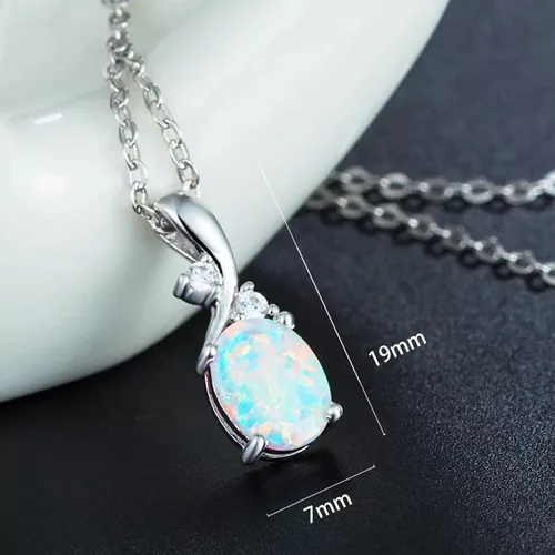 Vista 5 de AILUOR Collar con colgante de ópalo vintage, chapado en plata, piedra preciosa ovalada de ópalo blanco, joyería de moda para mujeres y madres, amor