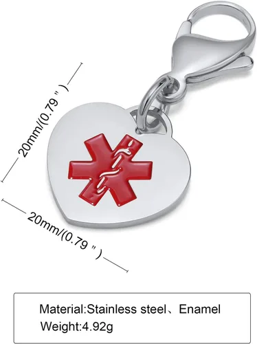 Vista 6 de VNOX Abalorio de alerta médica y dije de identificación con cierre de langosta llavero médico de emergencia para hombres y mujeres