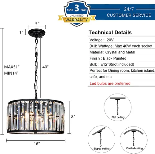 Vista 3 de Weesalife Candelabros de cristal para comedor sobre mesa, 6 luces modernas para dormitorio, lámparas de tambor para isla de cocina, sala de estar