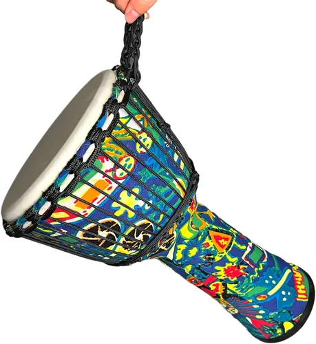 Vista 3 de Tambor Djembe Instrumentos Musicales de 10 pulgadas Tambores de mano, tambores africanos para adultos, regalos para músicos (limón)