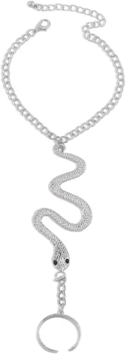 Vista 4 de Jumwrit Pulsera de cadena de mano, pulsera bohemia con anillo de serpiente para el dedo, cadena esclava, arnés de mano, pulsera delicada con anillo