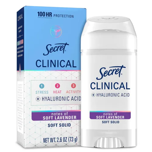 Vista 11 de Secret Clinical Strength 100HR - Desodorante antitranspirante sólido suave para mujeres, 3 veces protección contra el estrés con ácido hialurónico