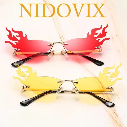 Vista 6 de NIDOVIX Lentes de sol de llama de fuego para mujeres y hombres, retro sin montura para fiesta de Halloween, gafas de sol rojas divertidas