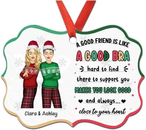 Vista 24 de Adorno personalizado con texto en inglés «Best Friend are Hard to Find Because The Very Best is Already Mine», adorno de Navidad personalizado 2023