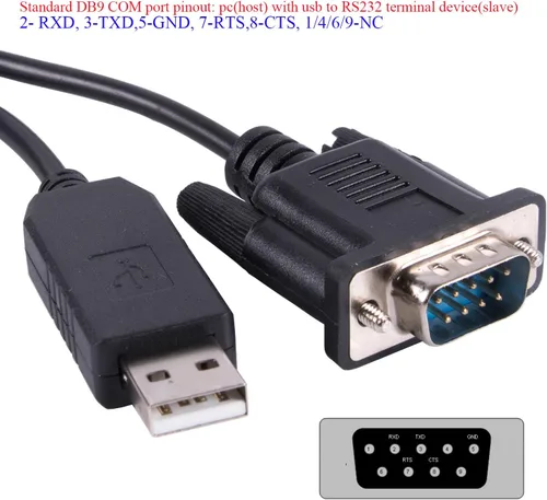 Vista 2 de USB a DB9 D-Sub Macho Com Port FT232RL RS232 Serial Convertidor Adaptador de Comunicación Cable de Actualización (Estándar DB9 Pinout: 2-RXD ...)