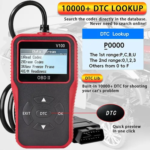 Vista 6 de Herramienta de diagnóstico de diagnóstico V100 OBD2, lector de código, herramienta de diagnóstico de luz del motor, probador de voltaje de batería