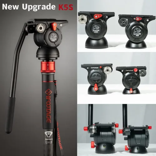 Vista 4 de IFOOTAGE Komodo K5S - Cabezal fluido para trípode de video, cabezal fluido para cámaras con placa de liberación rápida, para fotografía profesional
