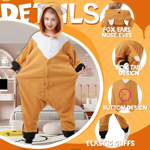Vista 2 de CANASOUR Fox Onesie - Pijama de una pieza para niños, disfraz de Halloween, anime, Navidad, cosplay, anime, de una pieza, para niños de 4 a 12 años