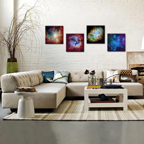 Vista 4 de Kreative Arts - Impresiones en lienzo para pared, diseño de nube cósmica, nebulosa de Orión y nebulosa del cangrejo, decoración moderna de pared