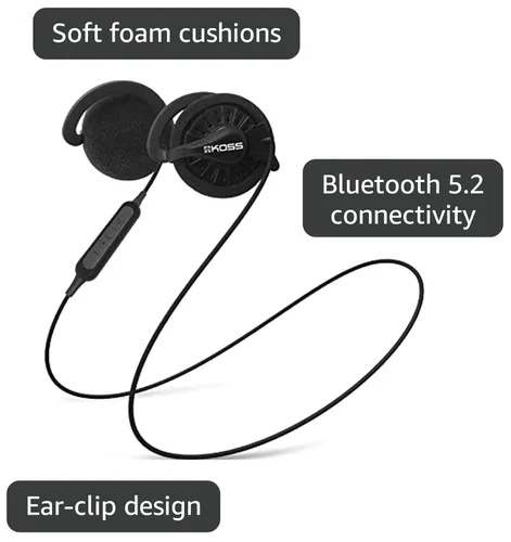 Vista 3 de Koss KSC35 Auriculares inalámbricos Bluetooth con clip para la oreja, USB-C, micrófono con control remoto de audio, batería de más de 18 horas