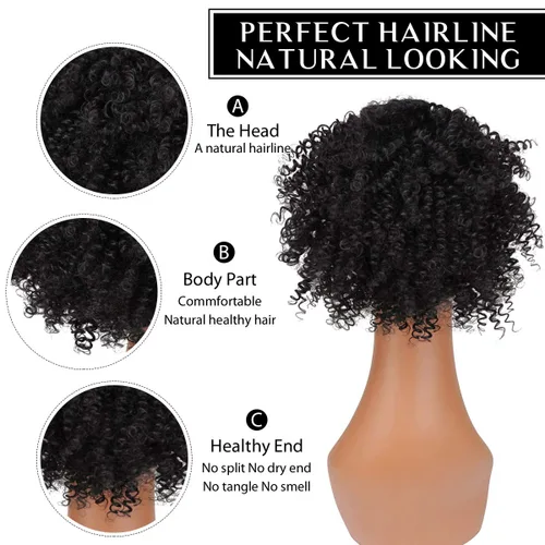 Vista 2 de Afro Puff Cola de caballo con cordón sintético corto rizado piña cola de caballo dona Chignon postizos peluca 4.06 oz Wrap Updo extensiones de 1b