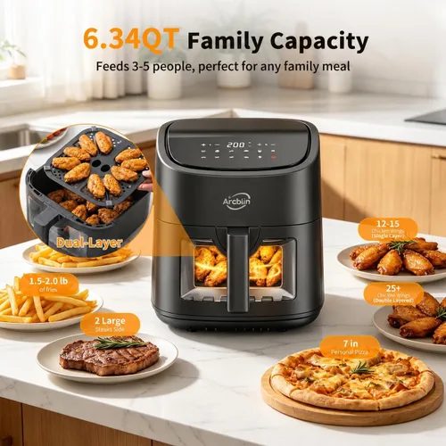 Vista 3 de 6.34 Qt Air Fryer with Visible Window, 12-1 Preset Cook Modes