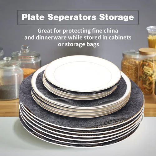 Vista 2 de Imncya Separadores de platos, juego de 60 y 3 tamaños diferentes, separadores de placas de fieltro suave grueso y premium para China, plato, Gris
