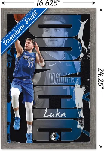 Vista 3 de Trends International NBA Dallas Mavericks - Póster de pared de Luka Doncic 19, 14.725 x 22.375 pulgadas, versión enmarcada de madera de granero