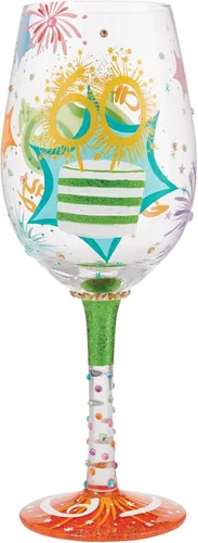 Vista 4 de Enesco Designs by Lolita Happy 60th Birthday - Copa de vino artesanal pintada a mano, 15 onzas, multicolor