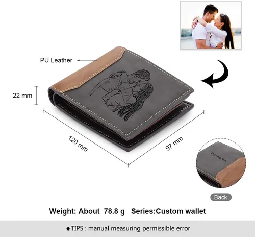 Vista 3 de Personalizado hombres cartera personalizada foto carteras para hombres grabado viaje cartera para padre marido niños regalo del día del padre regalo
