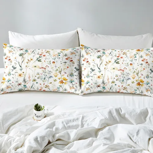 Vista 4 de Juego de ropa de cama de flores de acuarela, sábanas de teñido anudado arcoíris, arte de tinta colorida, sábana bajera ajustable floral bohemio