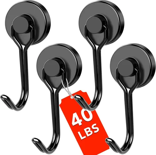 Vista 13 de DIYMAG - Ganchos magnéticos negros, imanes de 18 kg de alta resistencia, 2026, esenciales para cruceros, cabinas, con gancho de metal para colgar