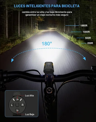 Vista 2 de Luces de bicicleta, 17 LED de 4800 lúmenes, luz de bicicleta con 4 modos, 10000 mAh USB recargable luz de bicicleta para bicicleta con pantalla