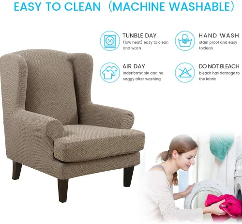 Vista 4 de ele ELEOPTION Funda elástica para sofá de 2 piezas, funda elástica para silla con respaldo de ala, funda protectora de muebles para sillas de Camel