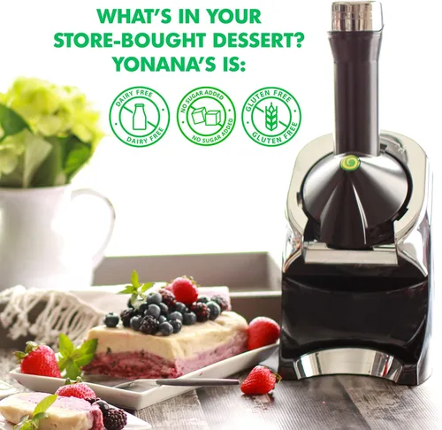 Vista 6 de Yonanas 988RD Deluxe - Máquina Vegana, Sin Lácteos, de Helado Suave de Frutas Congeladas, Incluye 75 Recetas, 200 W, Color Rojo