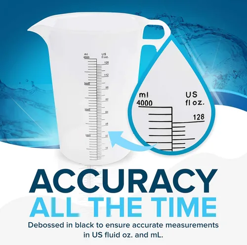 Vista 4 de ACCUPOUR 8 onzas (250 mL) jarra medidora, de plástico, multiusos - Excelente para productos químicos, aceite, piscina y césped - Incrementos