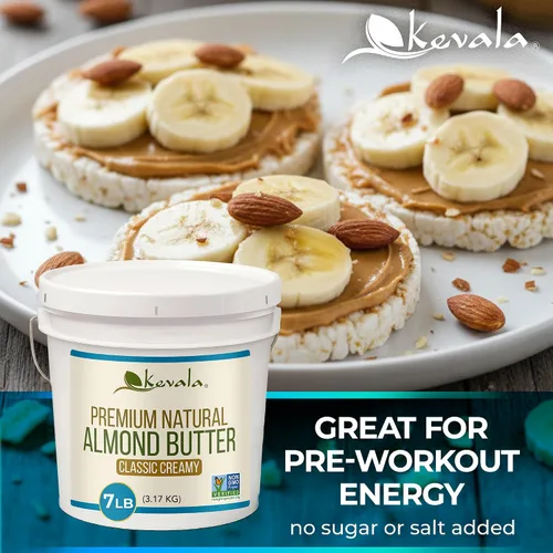 Vista 5 de Kevala Mantequilla de almendras prémium cremosa, sin lácteos, cubo de 7 libras Spread for Pancakes and Waffles, Nutty Ingredient for Vegan Snacks