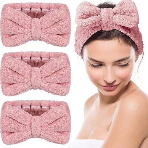Vista 16 de Hicarer Diadema de toalla de 3 piezas para mujer, para maquillaje, spa, para lavarse la cara y la ducha (beige)