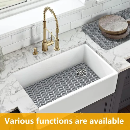 Vista 47 de Protectores de fregadero de cocina de 12 x 11 y 13 x 11 pulgadas, protectores de silicona para fregadero de cocina para la parte inferior del Gris