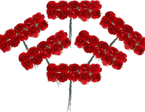 Vista 2 de CCINEE 144 piezas de mini flores de papel, flores artificiales de morera de 1,27 cm con tallo para proyectos de manualidades DIY, álbumes de Azul