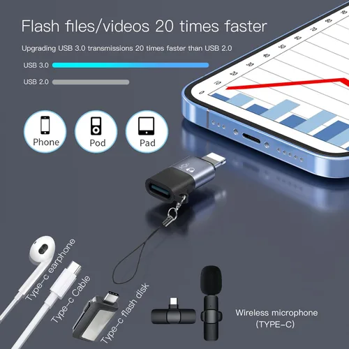 Vista 3 de para DJI mic mini adaptador de rayo, adaptador USB C a iluminación, adecuado para conectar micrófonos inalámbricos, memoria flash USB, lectores