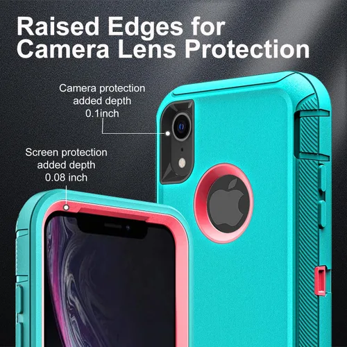 Vista 3 de YKHJKLEC Funda para iPhone XR, grado militar 3 en 1, resistente a los golpes, a prueba de caídas, polvo con 2 protectores de pantalla de vidrio Azul