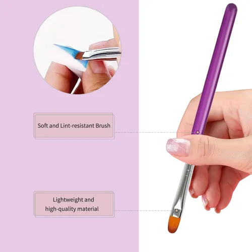 Vista 4 de Juego de 8 cepillos de poligel para gel constructor y extensión de uñas Púrpura