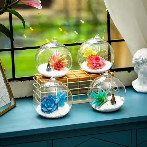Vista 5 de Colgante de cristal terrario globo luz titular de vela hogar suculentas florero suspensión