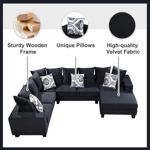 Vista 6 de KEVINSPACE Sofá seccional de 110 pulgadas, sofá en forma de U de 110 pulgadas, sofá de gran tamaño con respaldo cómodo tapizado con sillones dobles
