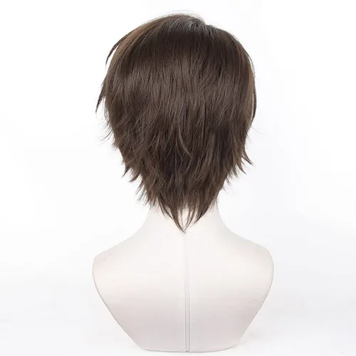 Vista 4 de XiongXiongLe Peluca corta de Yukimya Kenyu para cosplay, peluca corta marrón con bloqueo azul anime, peluca de repuesto para hombre, peluca + gorra