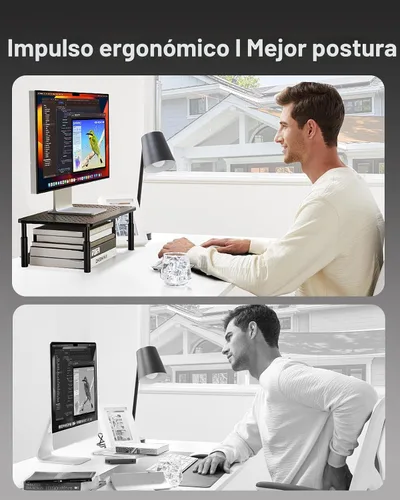 Vista 2 de HUANUO Soporte para Monitor, Soporte para Monitor Ajustable en 3 Alturas, Soporte para Monitor con Ventilaciones para Flujo de Aire, Soporte