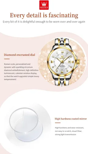 Vista 4 de OLEVS Relojes de diamante de lujo pequeños para mujer - Pulsera de acero inoxidable, impermeables, analógicos, luminosos, con fecha, relojes