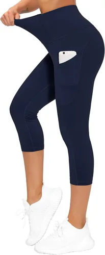 Vista 3 de The Gym People - Pantalones deportivos gruesos de tiro alto, con bolsillos y control de abdomen, leggings para entrenar, correr, hacer yoga