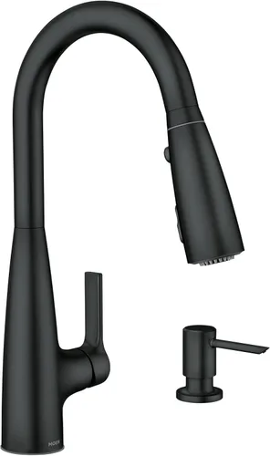 Vista 19 de Moen Haelyn - Grifo de cocina monocontrol con rociador extraíble cromado con potencia para una limpieza más rápida, dispensador de jabón incluido