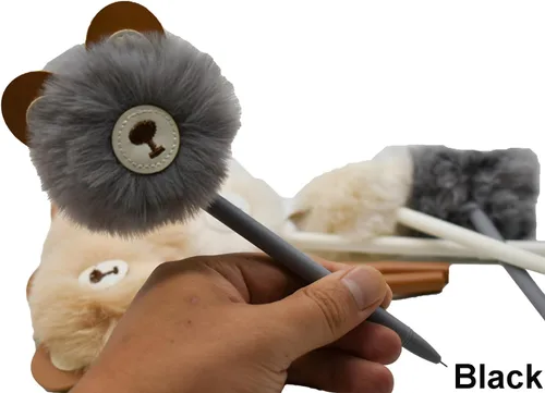 Vista 5 de Maydahui 6 bolígrafos de gel con forma de oso de peluche, bola de piel esponjosa, bolígrafo de gel de dibujos animados, 12 recambios de bolígrafo