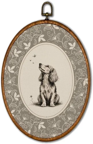 Vista 12 de KSDUT Arte de pared ovalado de perro pastor australiano floral retro de 8.6