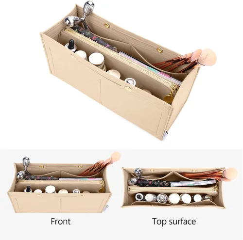 Vista 5 de LEXSION Organizador de fieltro para bolso, organizador de bolso con bolsillo desmontable con cremallera para ONTHEGO PM, 3 tamaños 8034, beige