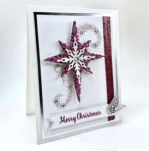 Vista 6 de Juego de 7 piezas de troqueles de metal con diseño de copo de nieve Starlight, troqueles de corte de tarjetas de copo de nieve de Navidad