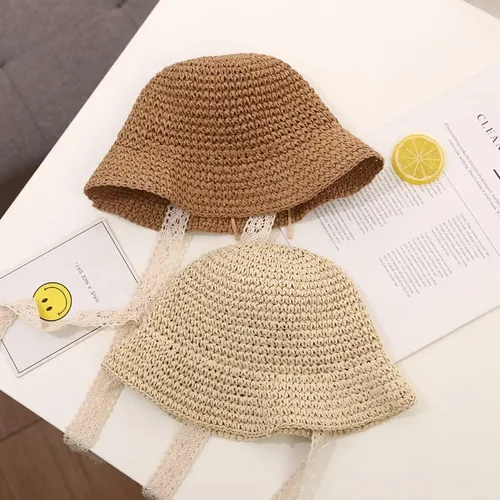 Vista 8 de Sombreros de paja para niñas pequeñas y plegables de ala ancha para verano, sombrero de paja para fotografía de bebé, sombreros de paja