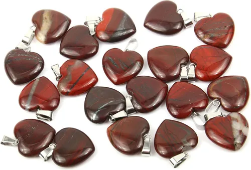 Vista 15 de LE SKY 20 piezas de dijes de piedra natural en forma de corazón, dijes de piedra curativa para hacer joyas