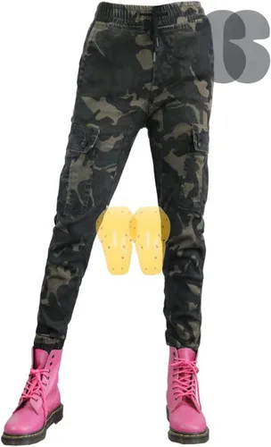 Vista 9 de Pantalones de motocicleta para mujer, leggings con relleno extraíble, detalles de bolsillo grande para aventura (color negro, talla: XXS)