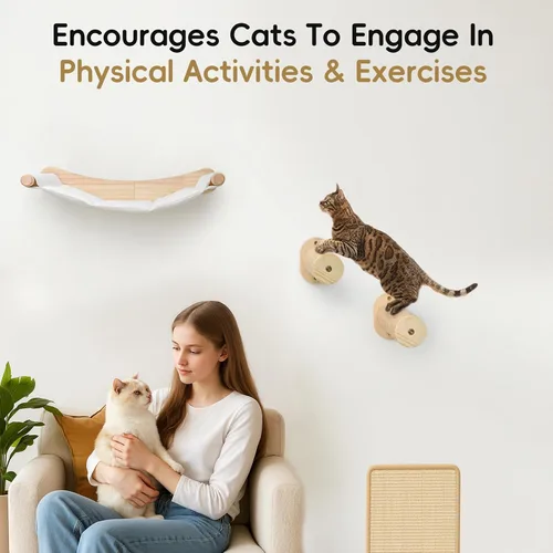 Vista 4 de Hamaca de pared para gatos, 2 estantes de escalada para gatos, estantes de pared grandes para cama y tabla rascadora para escalar, dormir, jugar