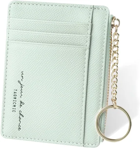 Vista 27 de URAQT Cartera para tarjetas de crédito, cartera minimalista de cuero delgado con cremallera, mini protector de tarjeta de crédito, llavero bolsillo