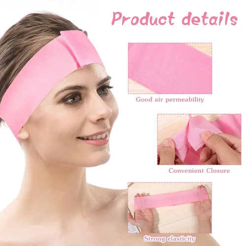 Vista 4 de Pimoys 30 diademas desechables para tratamientos faciales, cuidado de la piel de las mujeres, maquillaje, baño, deporte, blanco, negro, rosa
